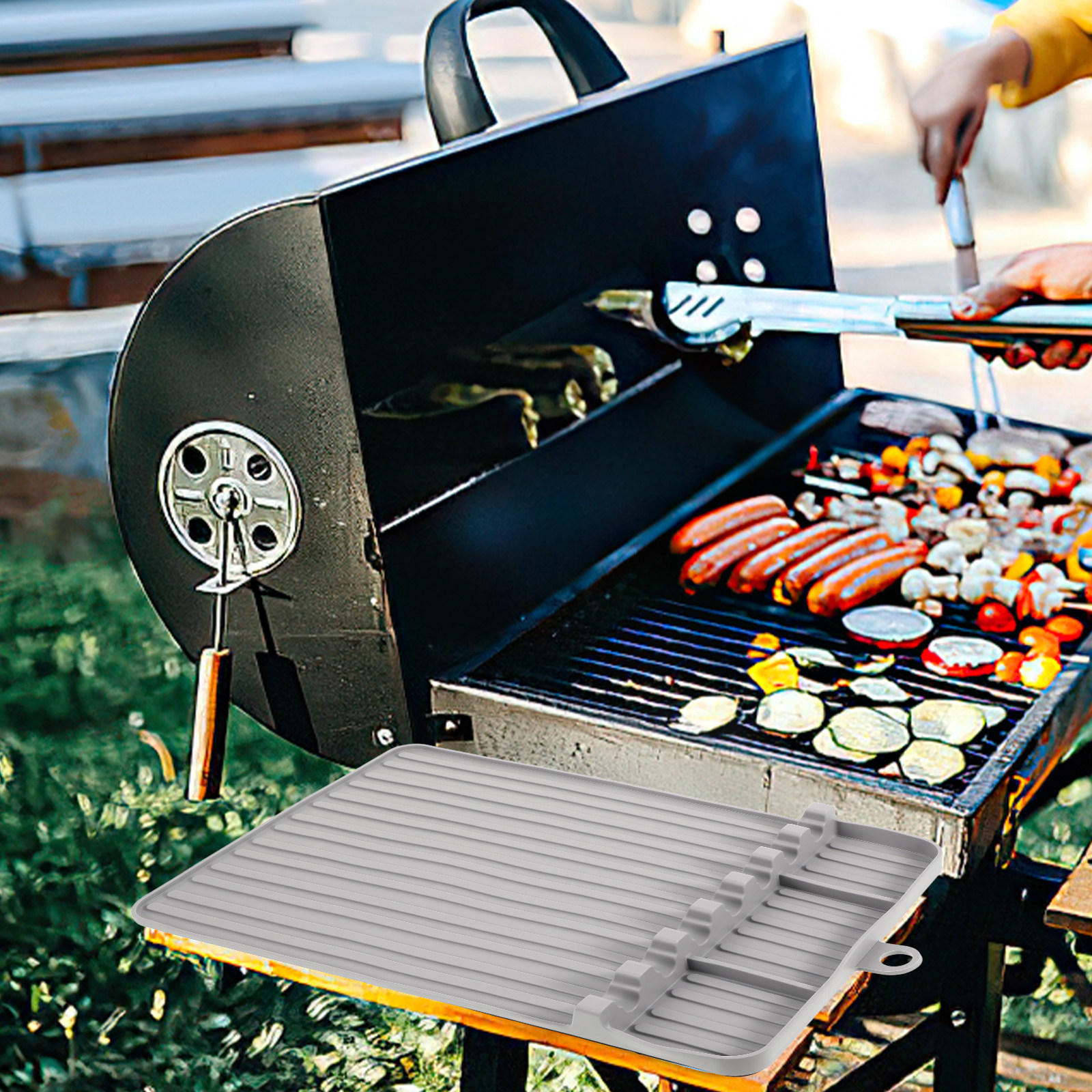 Heat Resistant Mat - Silicone Grill Side Shelf Mat Multi-Compartment