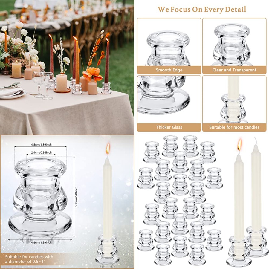 Candle Glass Supplies - 24 Pcs Candlestick Holders Glass Clear